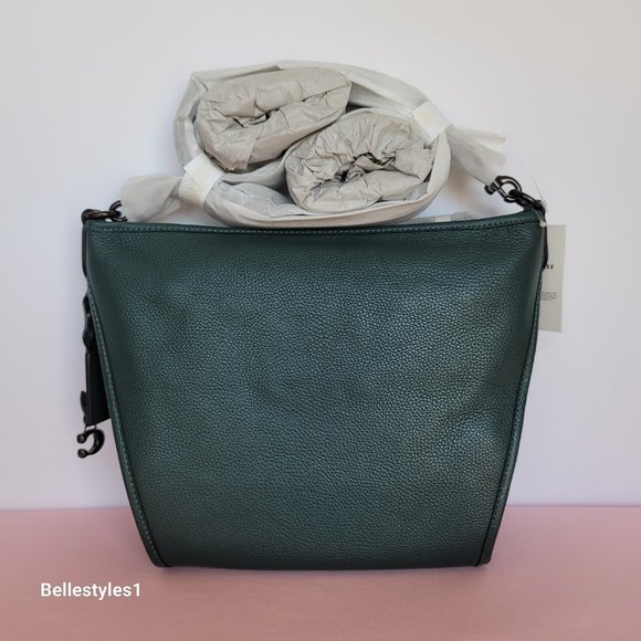 COACH Small Dufflette “C” Charm Polished Pebbled Leather Crossbody- Forest Color - Picture 6 of 16